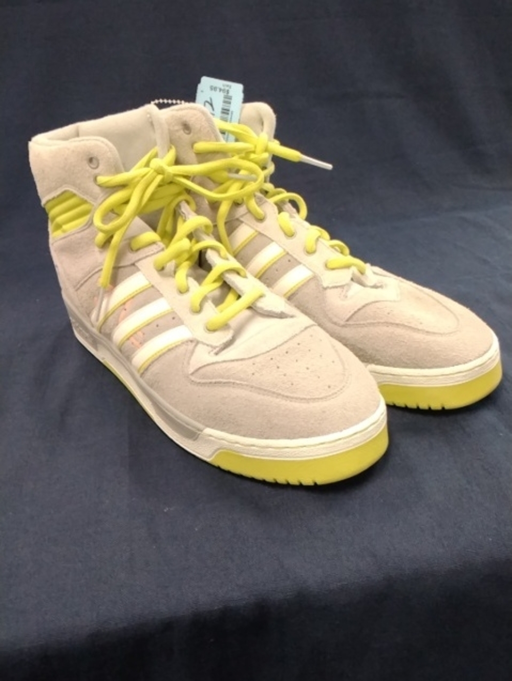 adidas Beige Suede High-Top Sneakers with Yellow Accents 12.5